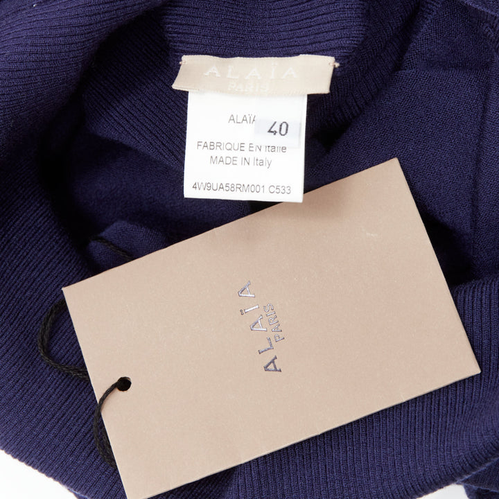 ALAIA navy blue wool blend button turtleneck sweater top FR40 L