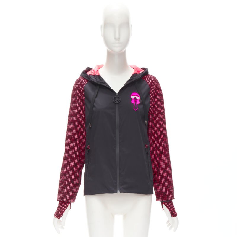 FENDI Karl Loves black pink polka dot nylon activewear windbreaker jacket