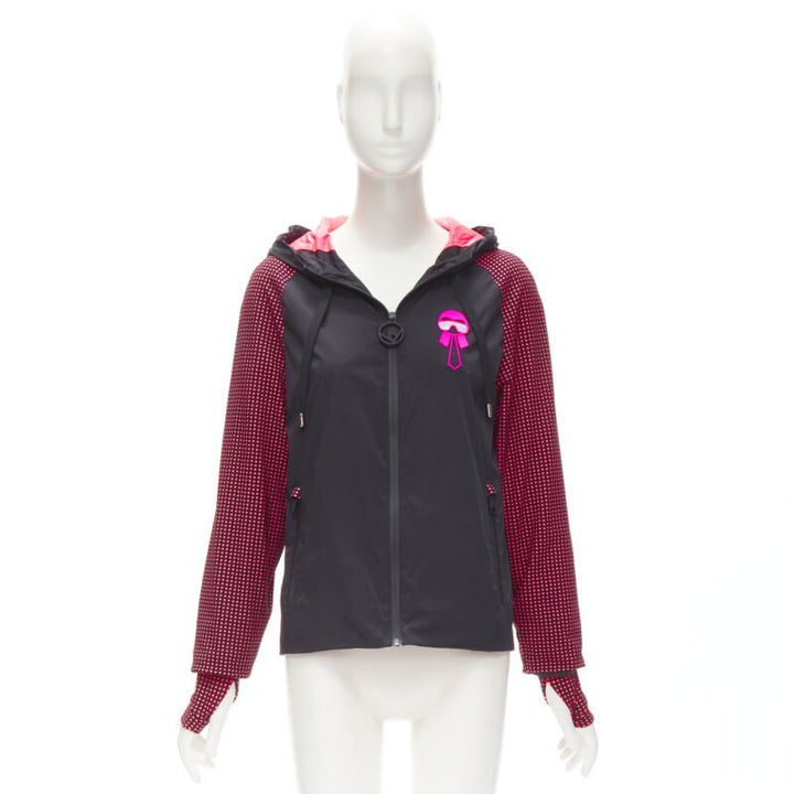 FENDI Karl Loves black pink polka dot nylon activewear windbreaker jacket