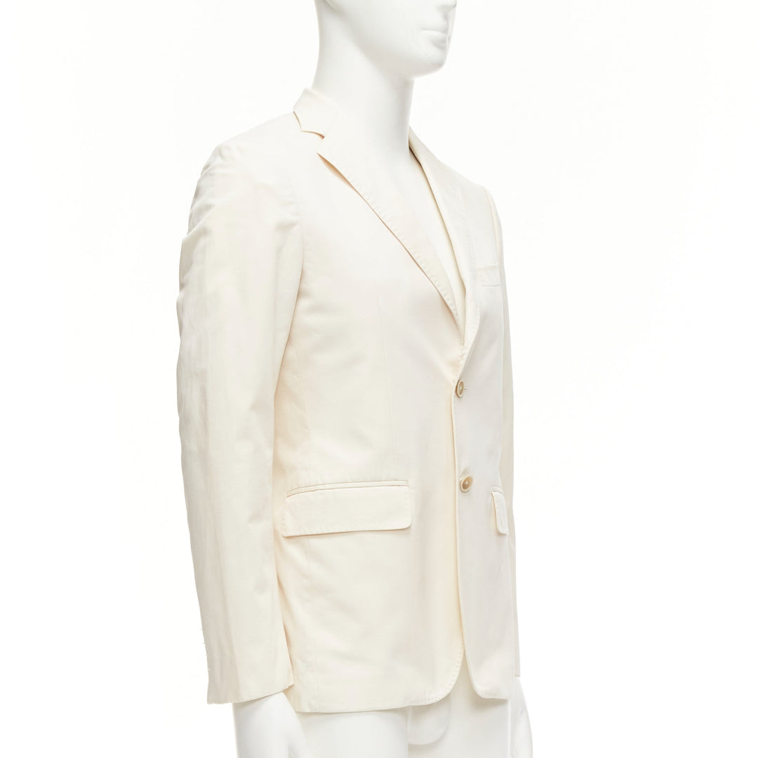 JIL SANDER cream cotton hand stitched lapel pocket single vent blazer IT46 S