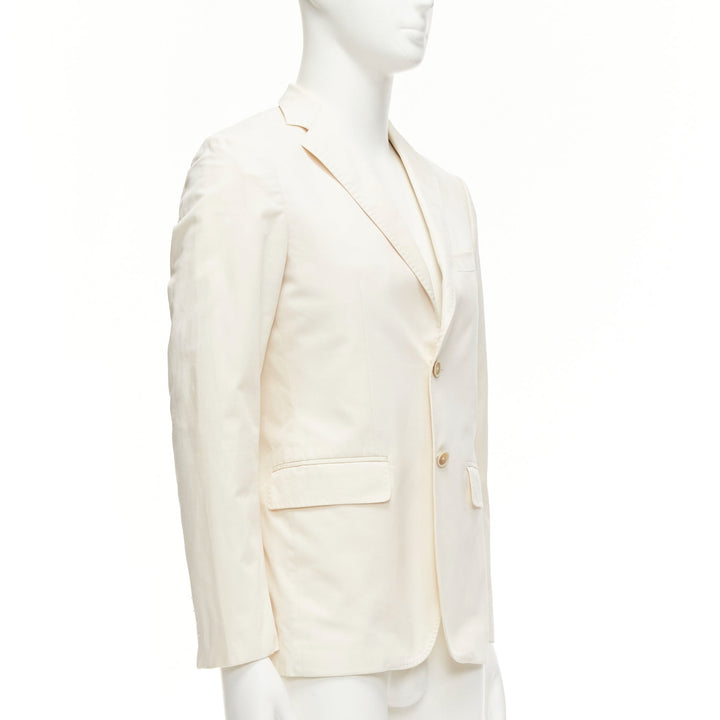 JIL SANDER cream cotton hand stitched lapel pocket single vent blazer IT46 S