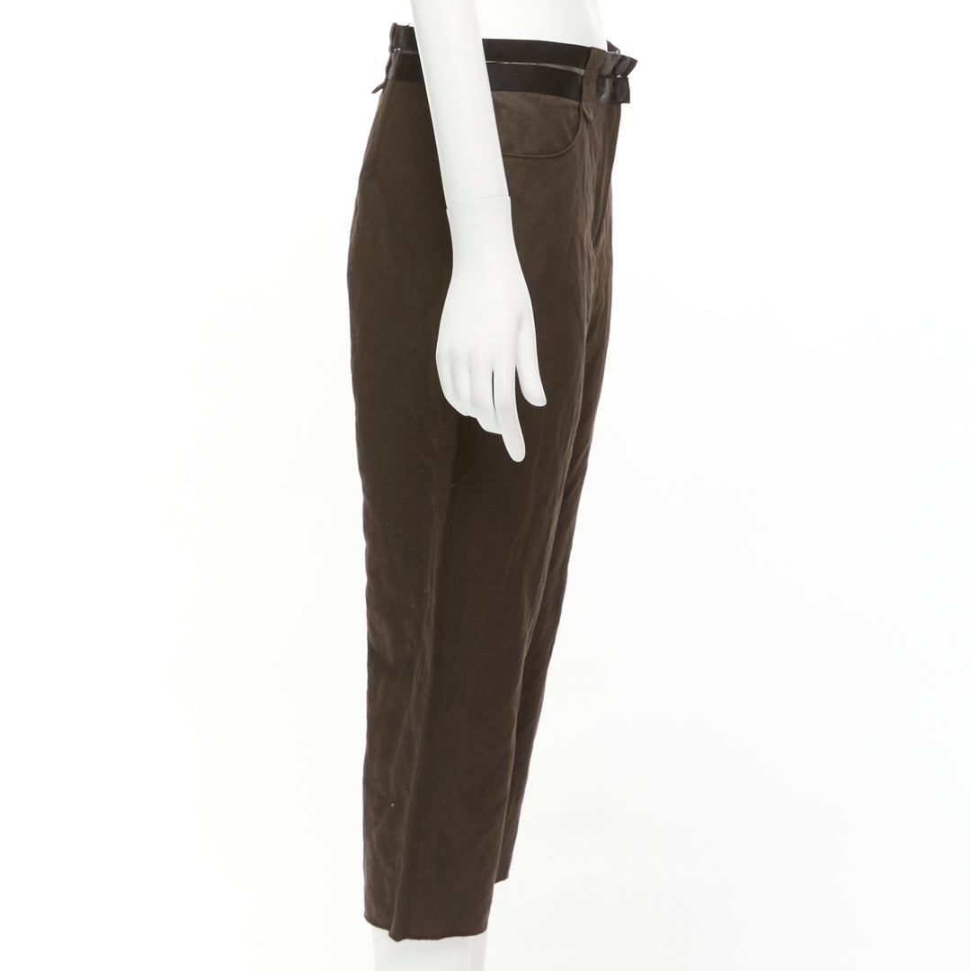 LANVIN 2005 dark brown black cotton blend sheer waistband crop pants FR40 L