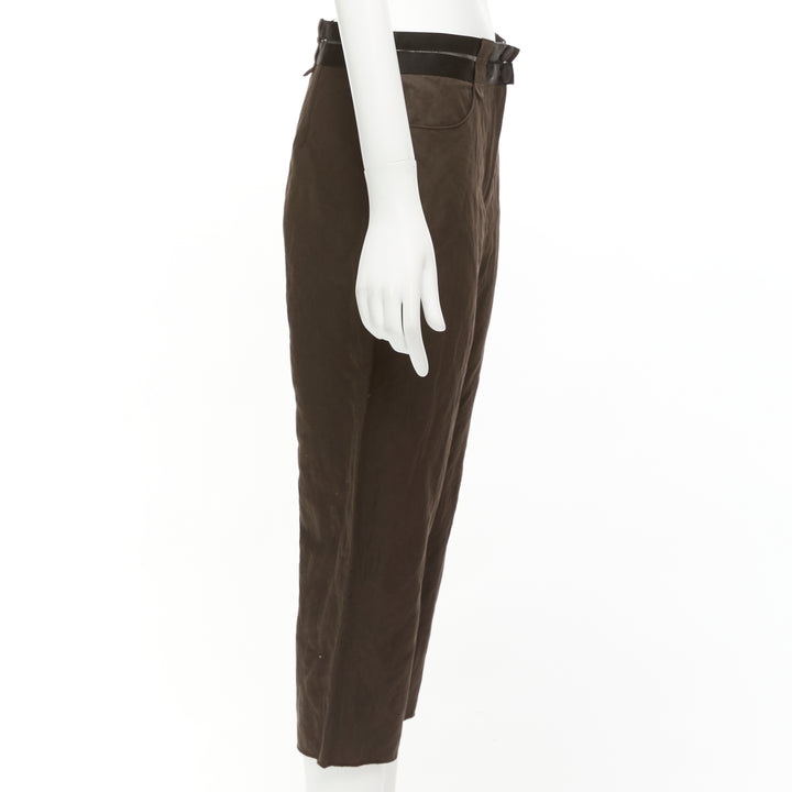 LANVIN 2005 dark brown black cotton blend sheer waistband crop pants FR40 L