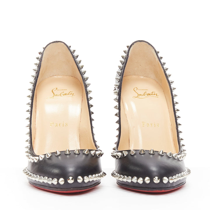 CHRISTIAN LOUBOUTIN Dorispiky black silver punk spike stud round pump EU36.5