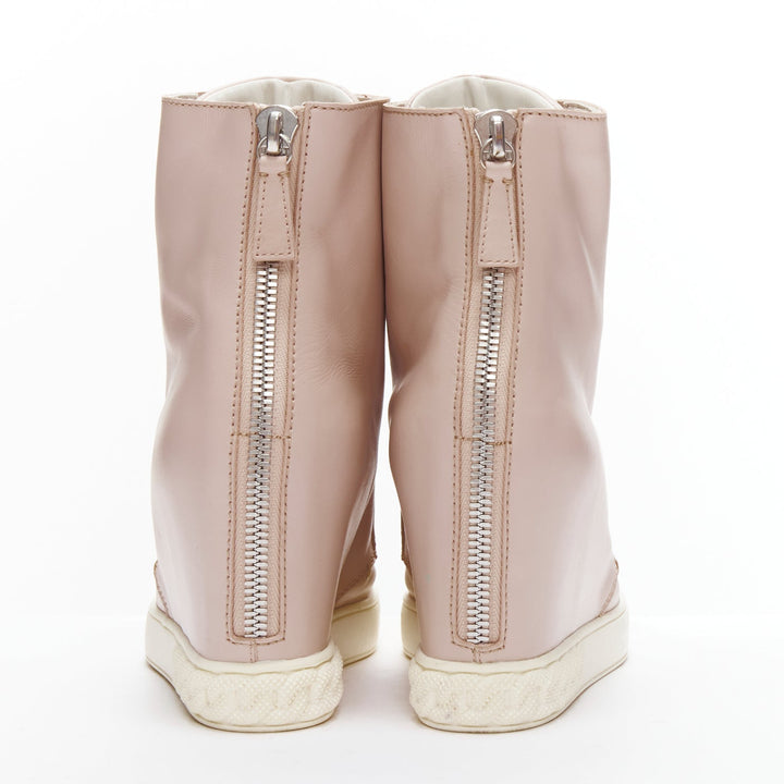 CASADEI pink leather silver chain trim ankle wedge sneakers EU39.5