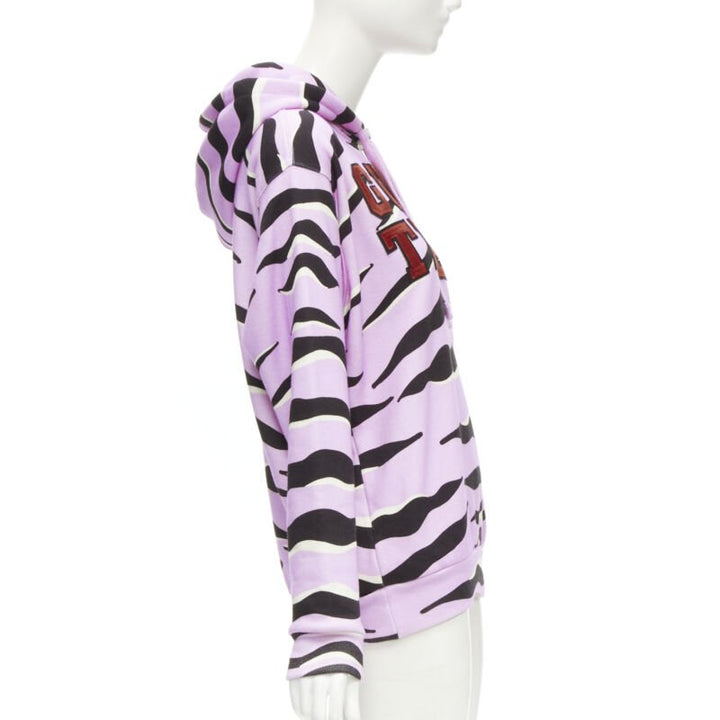 GUCCI TIGER 2022 purple cotton embroidery patch logo striped hoodie XXS