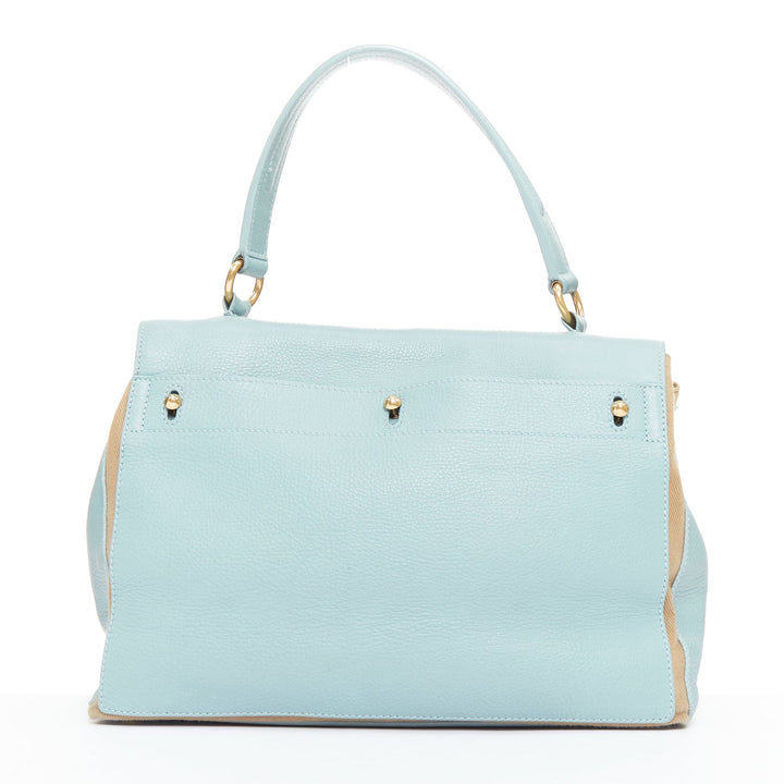 YVES SAINT LAURENT Muse 2 glacier blue canvas gold hardware leather satchel bag