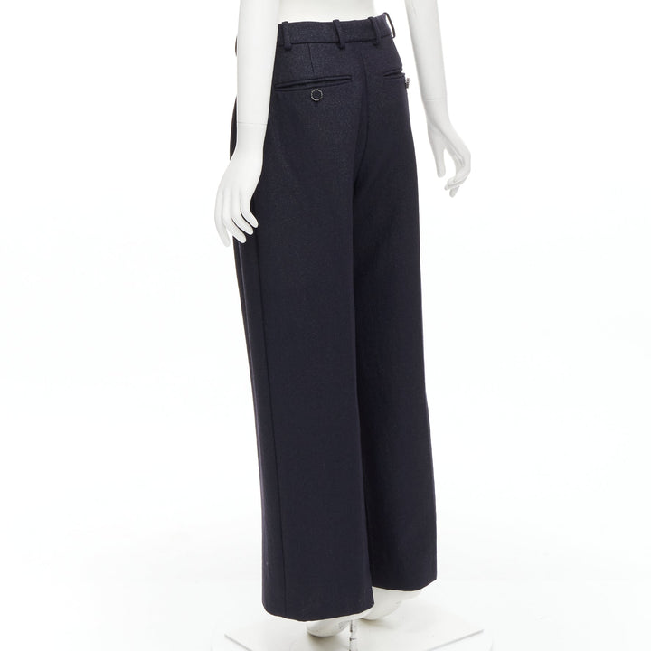 CHANEL  metallic black pleated front chain trimmed wide leg pants FR40 M