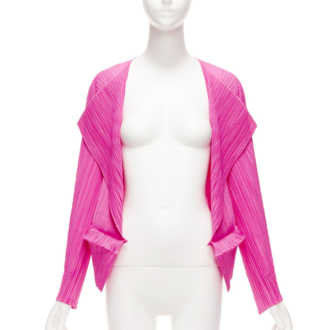 ISSEY MIYAKE Pleats Please hot pink pleated 3D cut hem cardigan jacket JP3 L