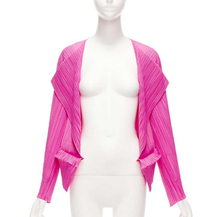 ISSEY MIYAKE Pleats Please hot pink pleated 3D cut hem cardigan jacket JP3 L