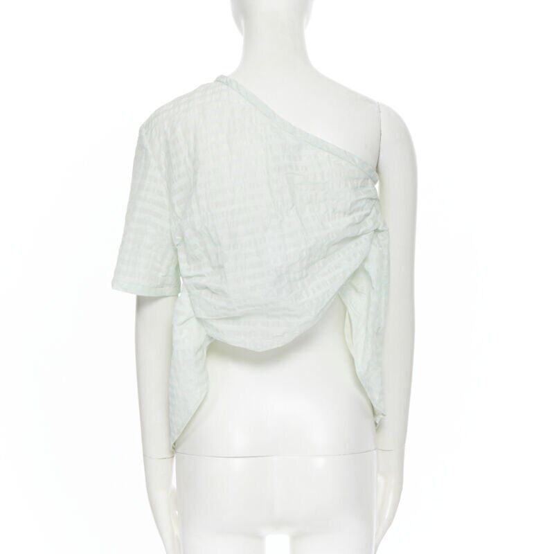 ROSIE ASSOULIN pastel green striped rusched draped back one shoulder top XS
