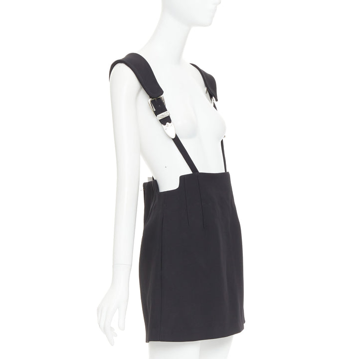 TOGA ARCHIVES Twill black leather western silver buckles suspender skirt FR36 S