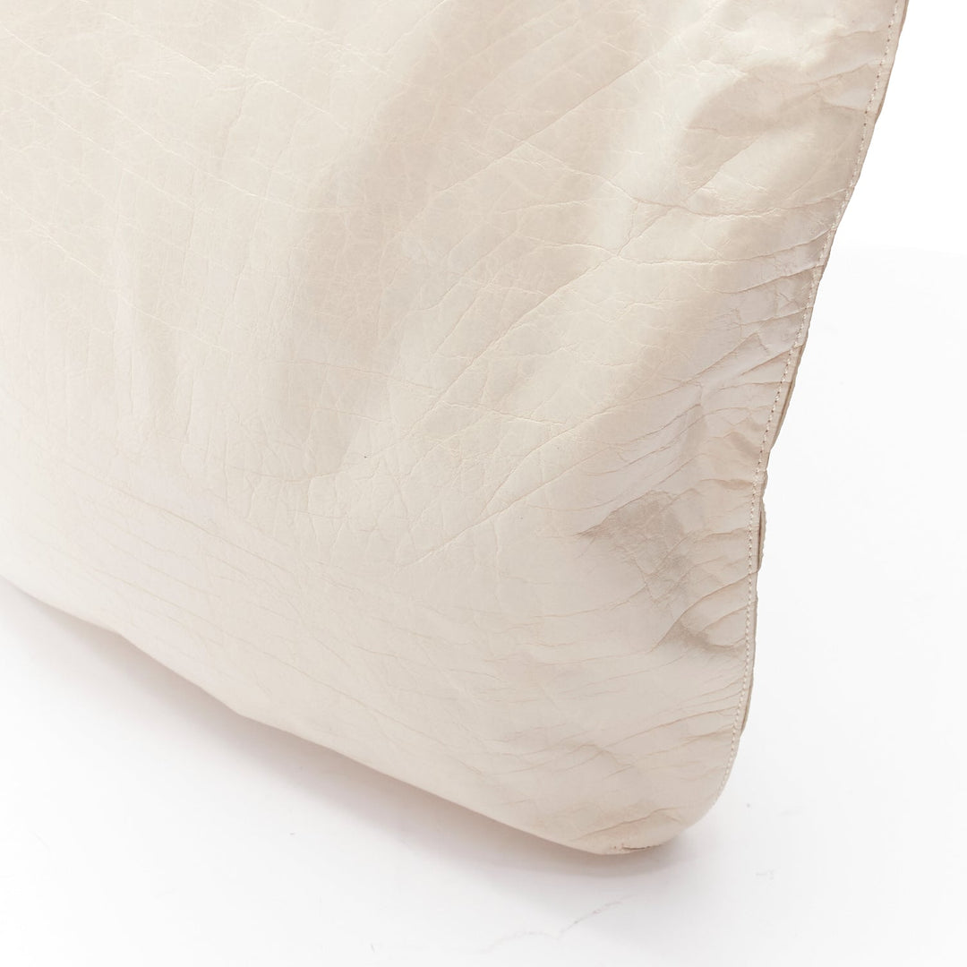 TORY BURCH white textured leather logo patch gold hardware A4 tote bag