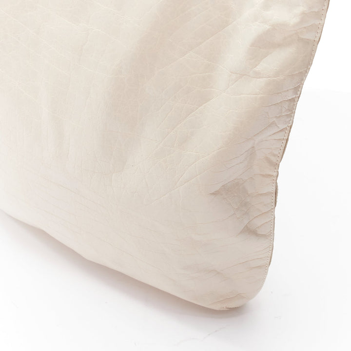 TORY BURCH white textured leather logo patch gold hardware A4 tote bag