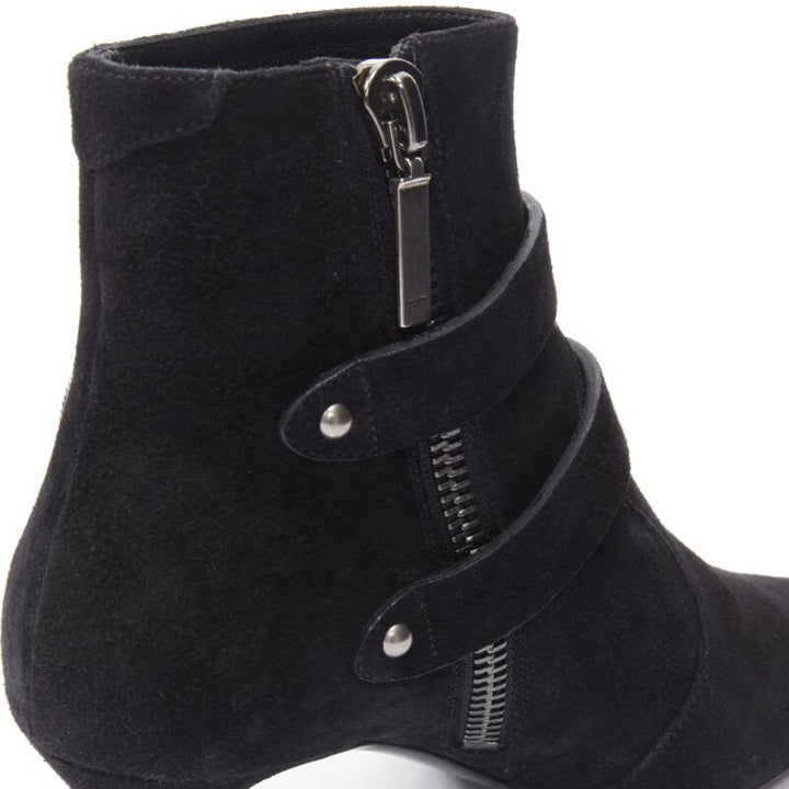 SAINT LAURENT Charlotte 55 black suede silver western buckle bootie EU37