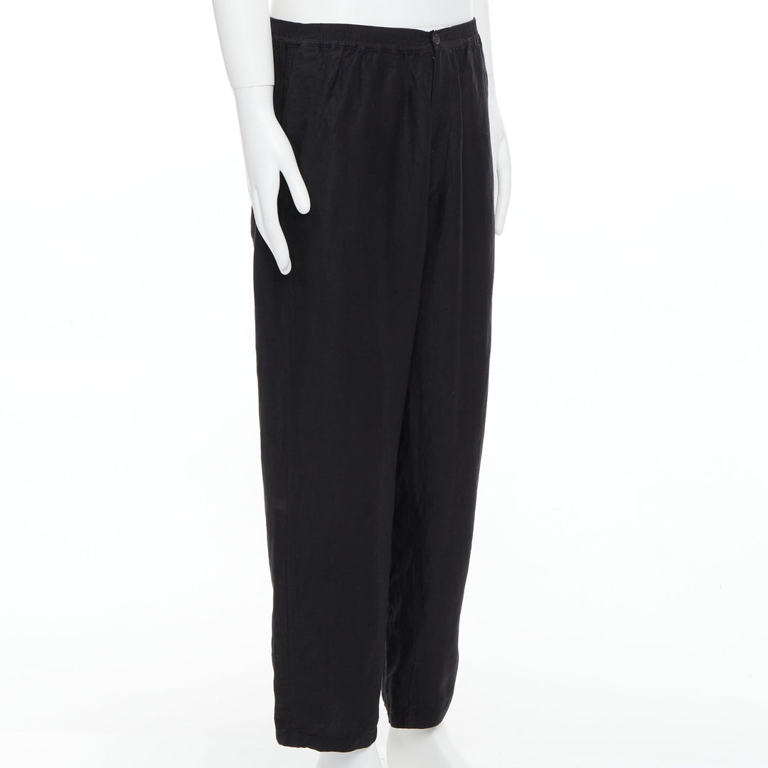 YOHJI YAMAMOTO black linen blend elasticated waistband wide pants M