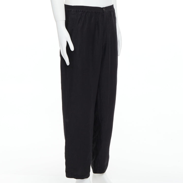 YOHJI YAMAMOTO black linen blend elasticated waistband wide pants M