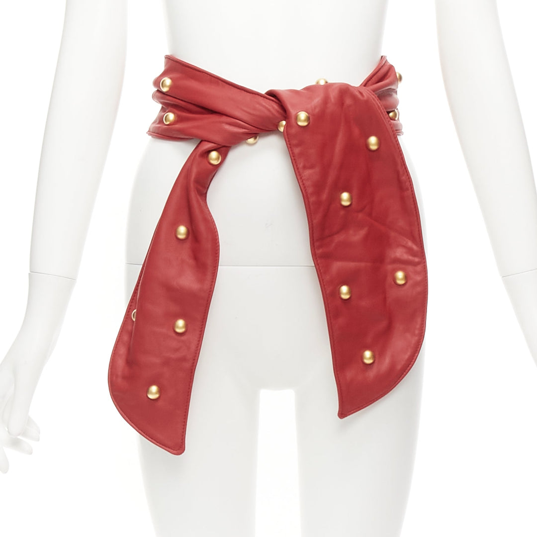 PHILOSOPHY DI LORENZO SERAFINI red soft leather gold dome studs wide belt S