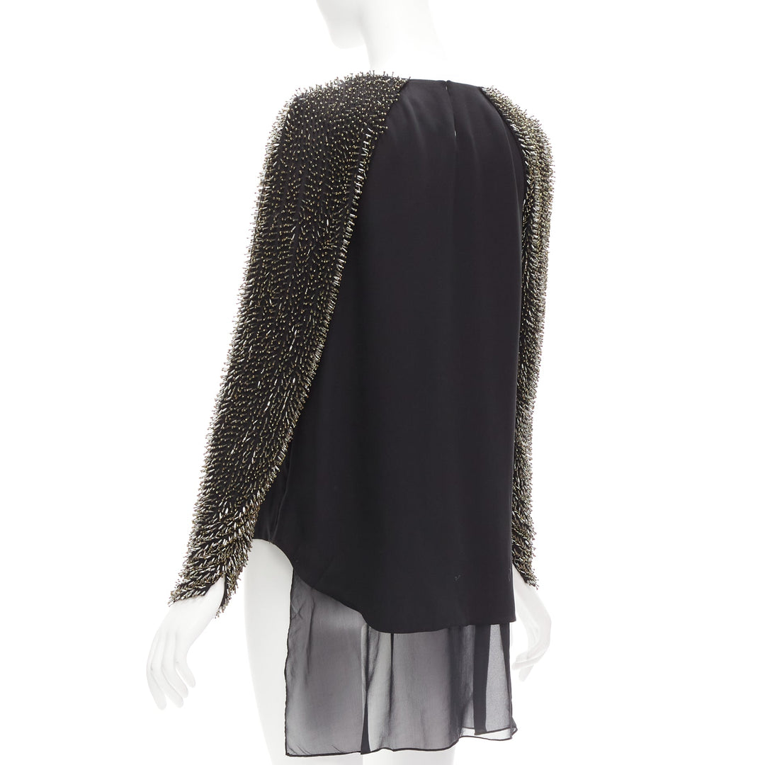 3.1 PHILLIP LIM black spike bead embellished raglan sleeve top US2 S