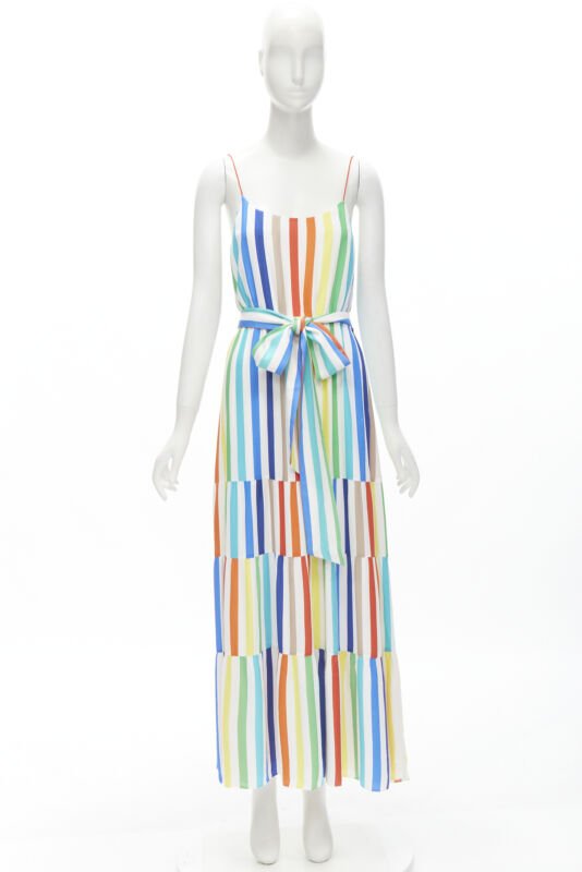 ALICE OLIVIA rainbow striped belted midi dress US4