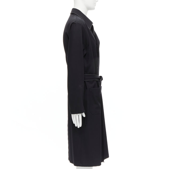 YOHJI YAMAMOTO HOMME Vintage black white topstitched draped belted coat M