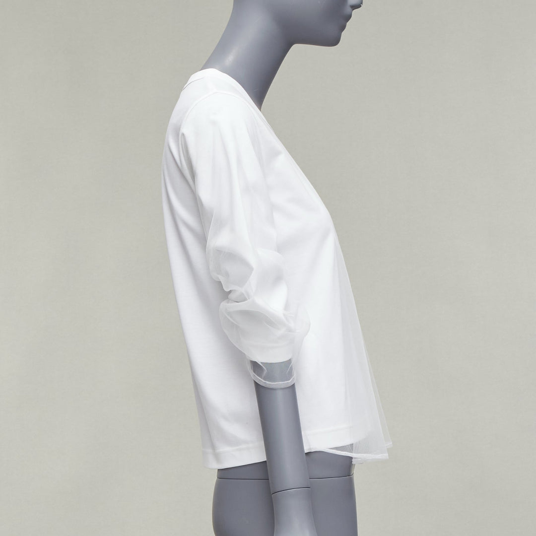 NOIR KEI NINOMIYA 2018 white cotton tulle overlay ruched sleeve tshirt XS