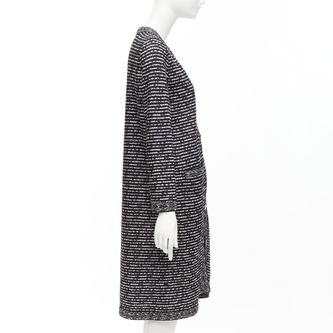 CHRISTIAN DIOR navy white light weave CD logo button long coat FR42 XL
