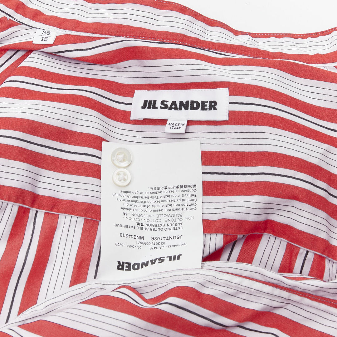 JIL SANDER 100% cotton red vertical stripes deconstructed placket shirt EU38 S