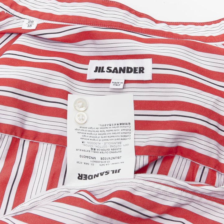 JIL SANDER 100% cotton red vertical stripes deconstructed placket shirt EU38 S