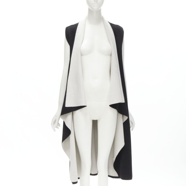 ALICE OLIVIA 100% wool black grey waterfall draped collar long vest XS