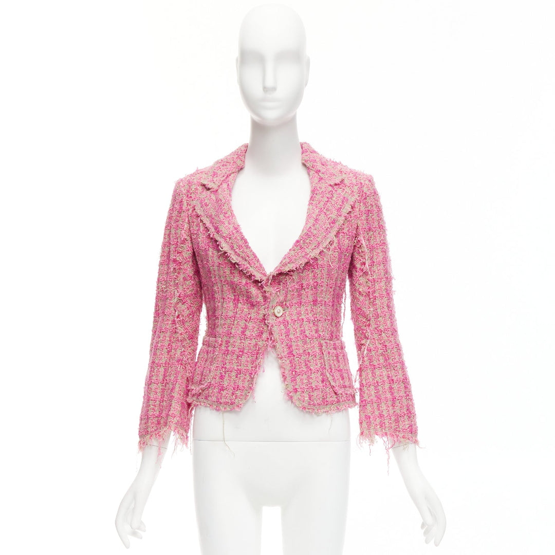 JUNYA WATANABE 2008 pink distressed tweed fitted cropped jacket S