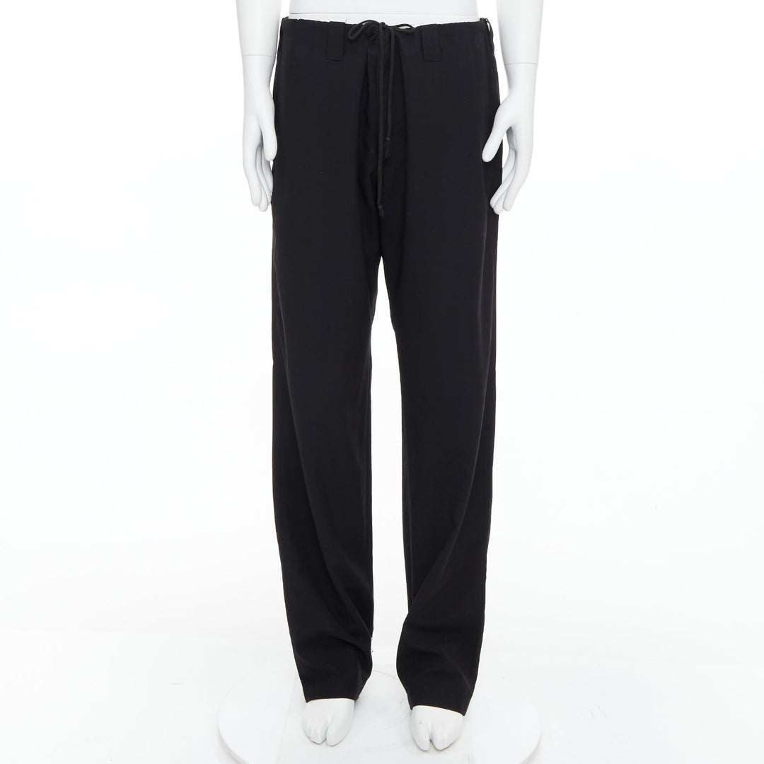 YOHJI YAMAMOTO black invisible drawstring distressed hem wide pants JP4 XL