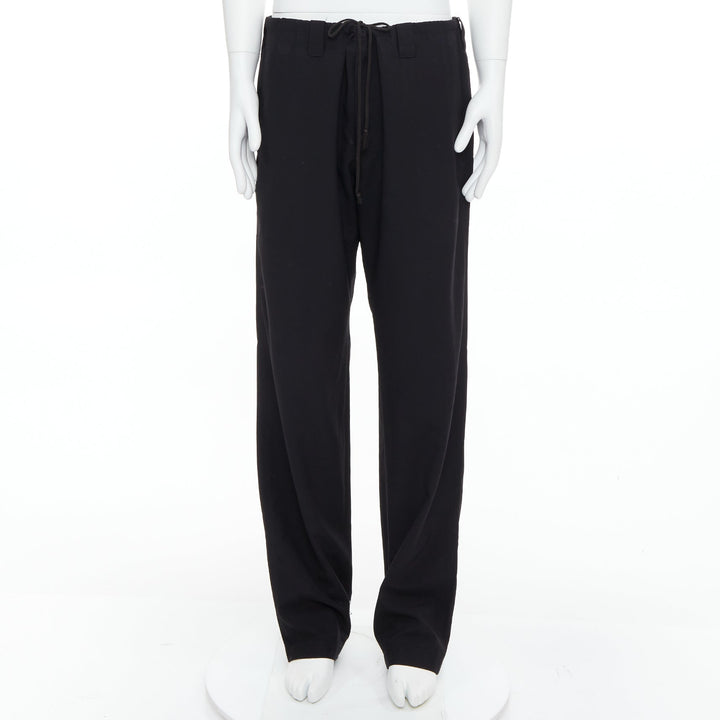 YOHJI YAMAMOTO black invisible drawstring distressed hem wide pants JP4 XL