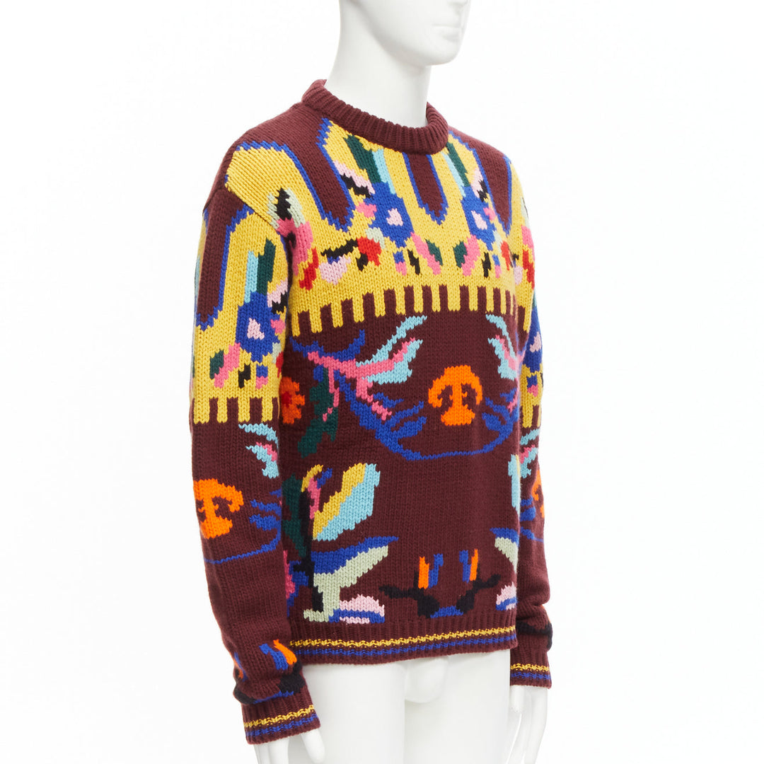 PRADA 2018 multicolour graphic virgin wool cashmere crew neck sweater IT48 M