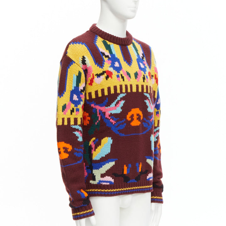PRADA 2018 multicolour graphic virgin wool cashmere crew neck sweater IT48 M