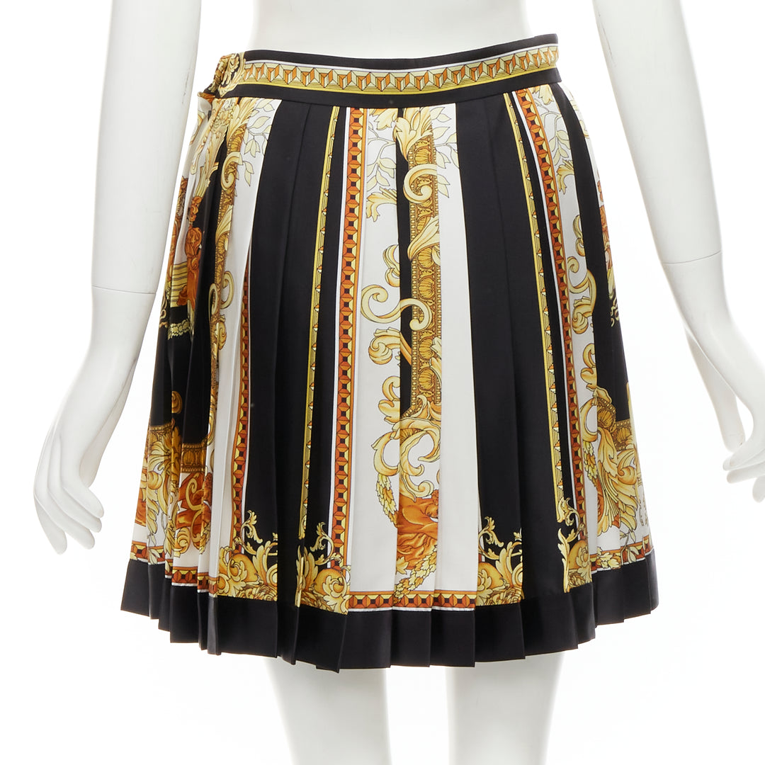 VERSACE 2021 Renaissance Barocco black gold silk pleated skirt IT40 S