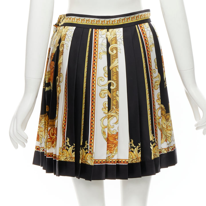 VERSACE 2021 Renaissance Barocco black gold silk pleated skirt IT40 S