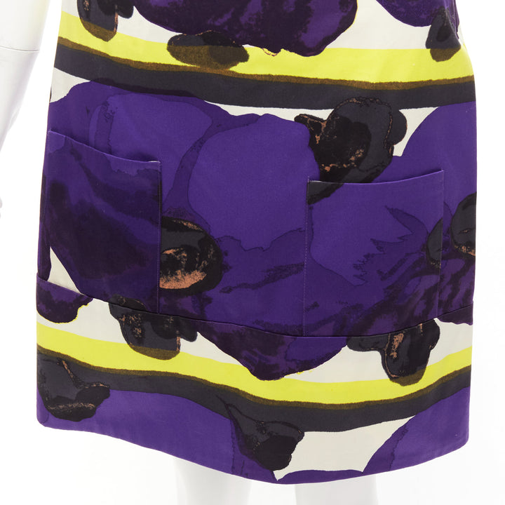 MARNI purple yellow orchid floral print cotton high waist mini skirt IT38 XS