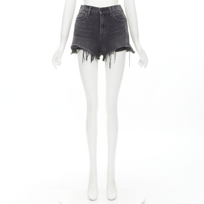 ALEXANDER WANG Bite Clash High Rise black denim green sweats cut off shorts 24"