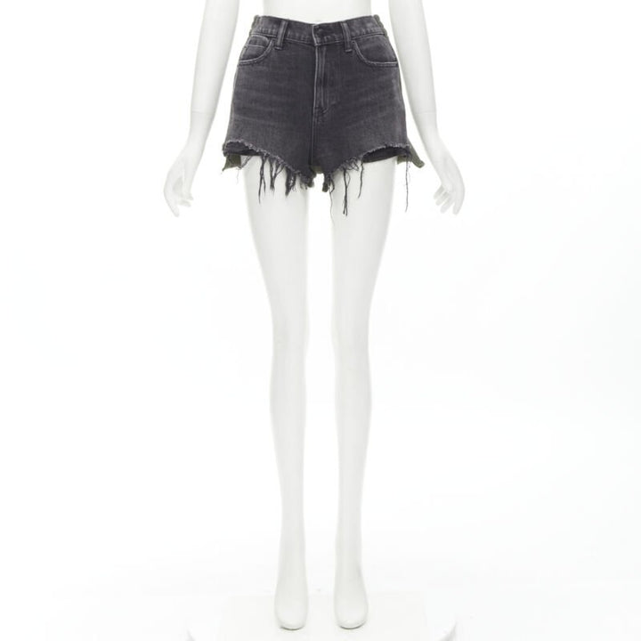 ALEXANDER WANG Bite Clash High Rise black denim green sweats cut off shorts 24"