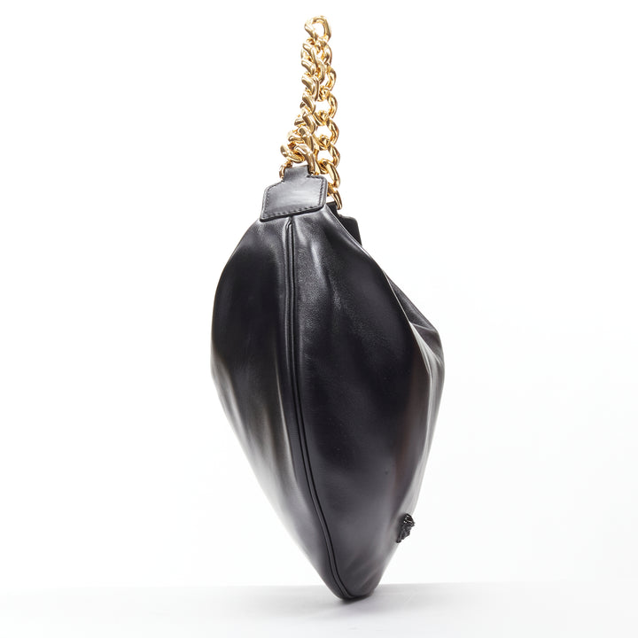VERSACE Runway black medusa lamb leather gold tone chain hobo top handle bag