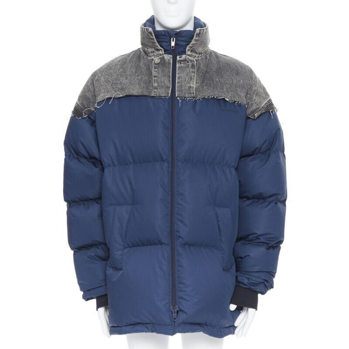 BALENCIAGA 2018 Layering blue grey denim oversized puffer jacket XS