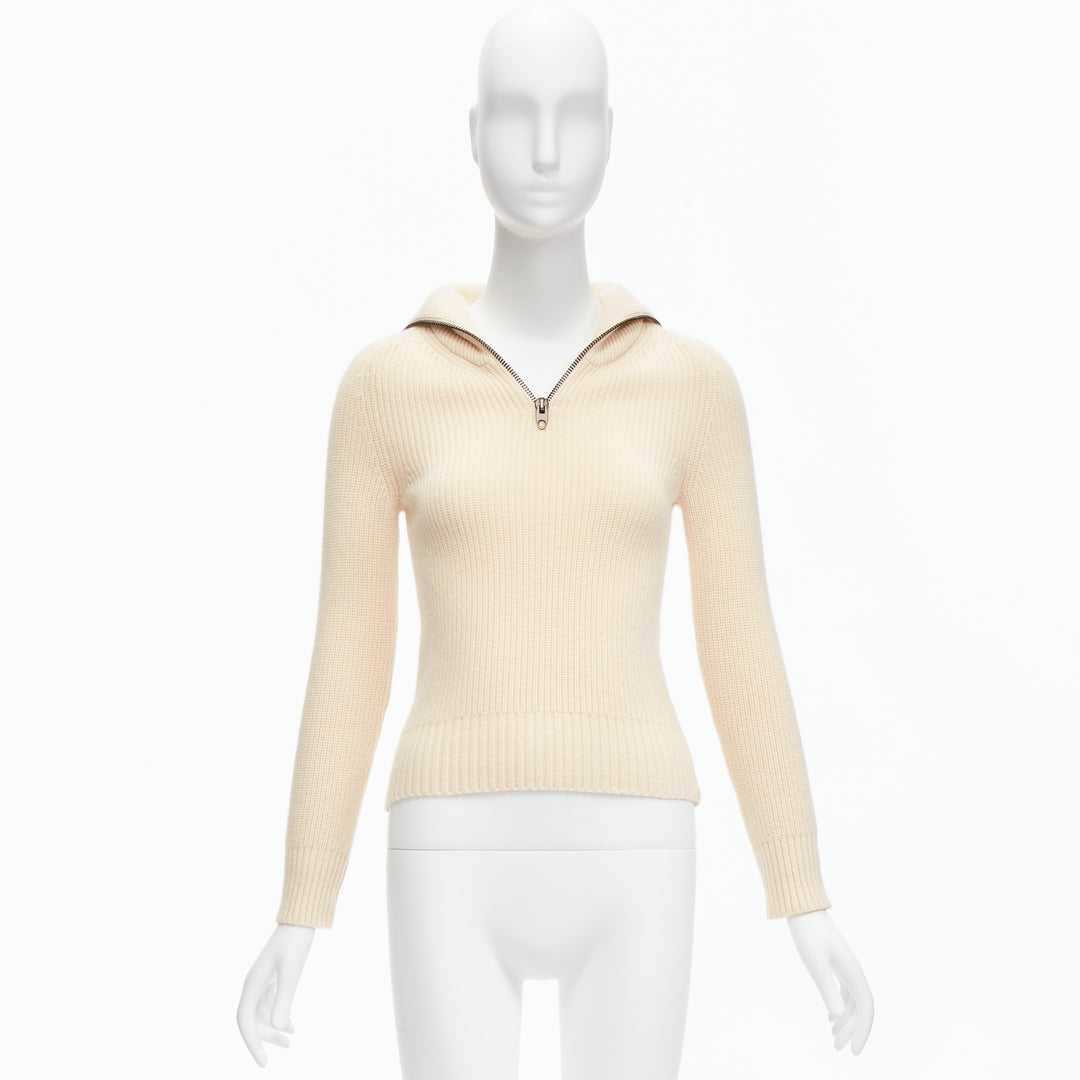 PETAR PETROV 2022 100% cashmere cream half zip sailor collar sweater FR34 XS