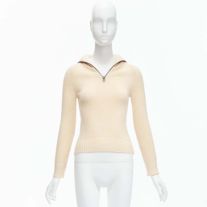 PETAR PETROV 2022 100% cashmere cream half zip sailor collar sweater FR34 XS