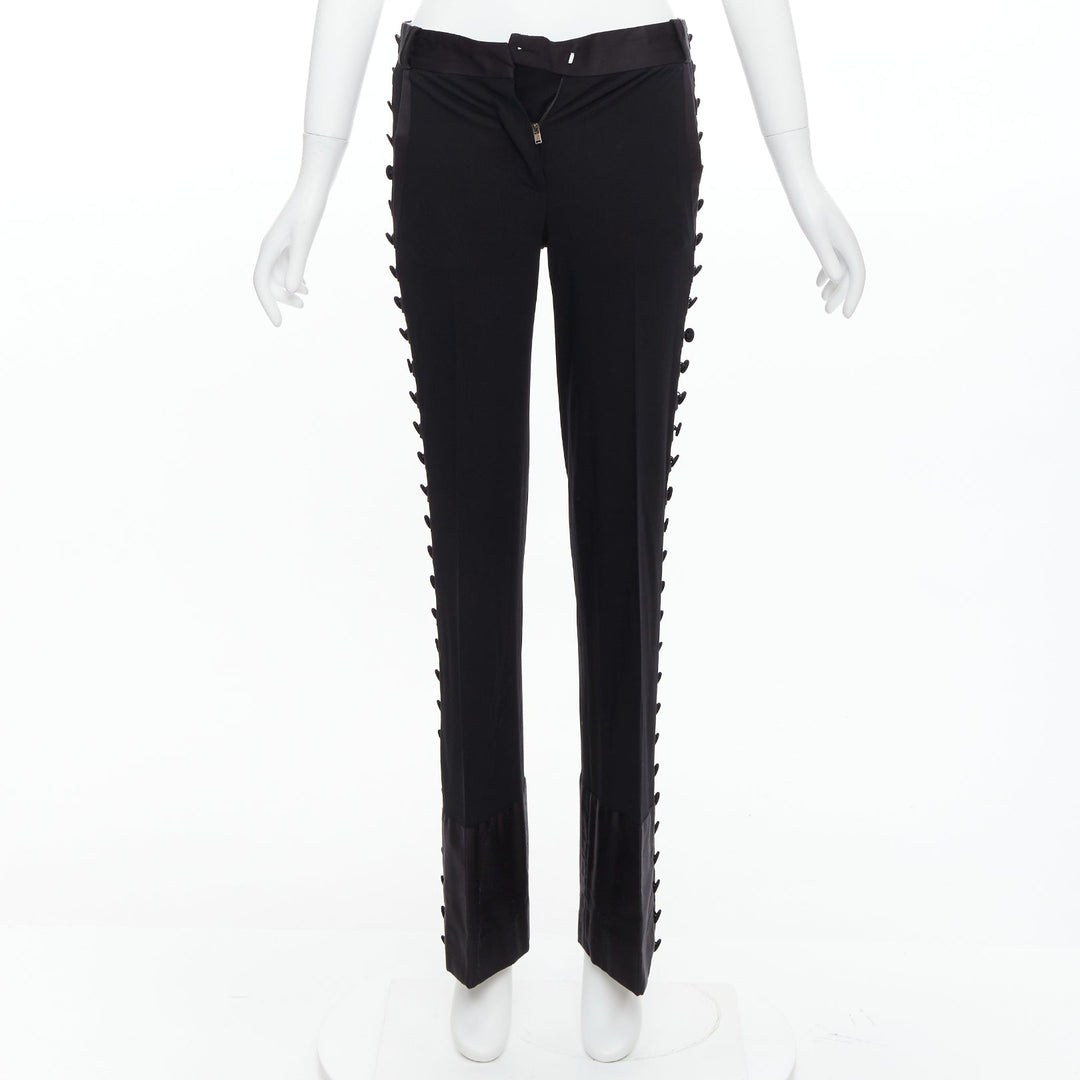 CHLOE black viscose wool blend fabric pleat button trim dress trousers FR34 XS