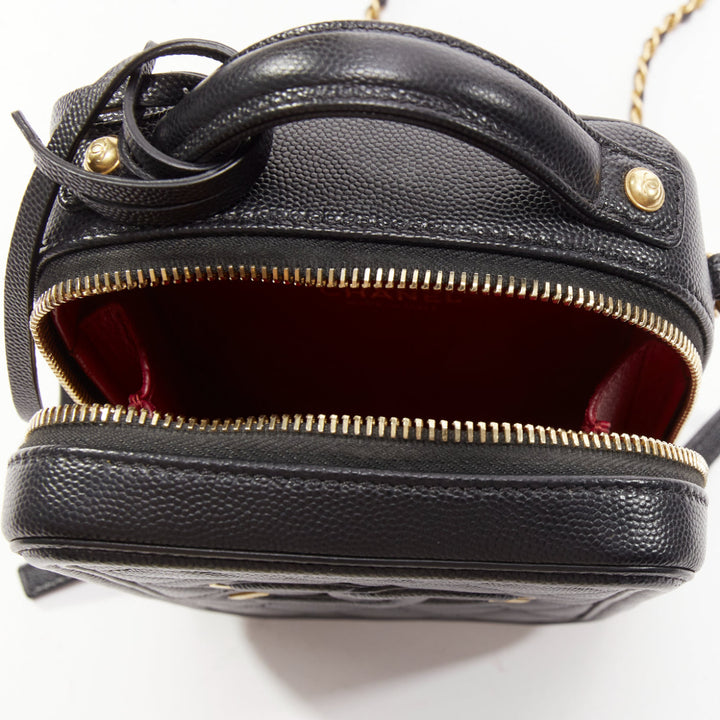 CHANEL N/S Vanity Vertical black filigree gold CC logo small crossbody bag