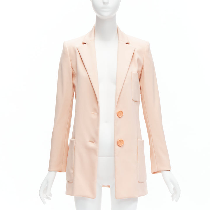 OSCAR DE LA RENTA 2018 blush pink wool 3 pocket longline blazer jacket US0 XS