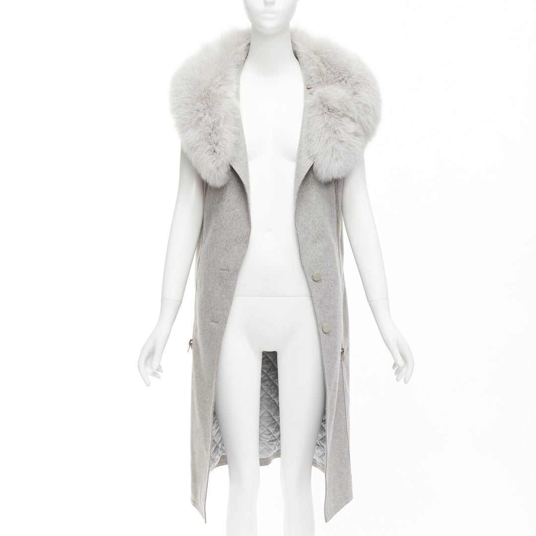 ALEXANDER WANG Saga Furs grey fur collar virgin wool blend vest dress US4 S