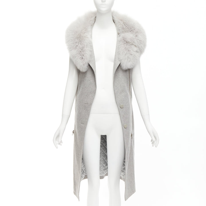 ALEXANDER WANG Saga Furs grey fur collar virgin wool blend vest dress US4 S