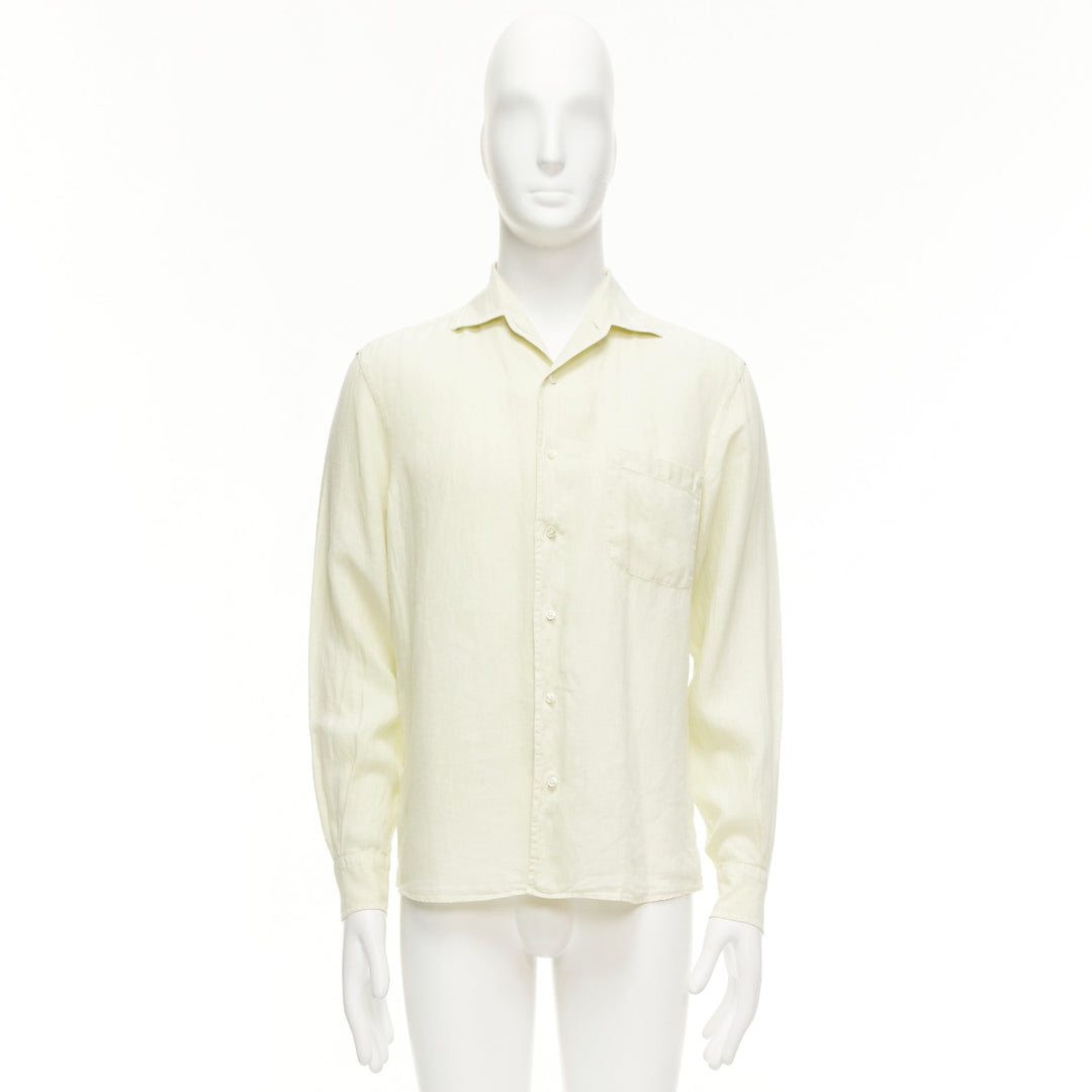 LORO PIANA 100% linen light yellow collared pocketed casual shirt S